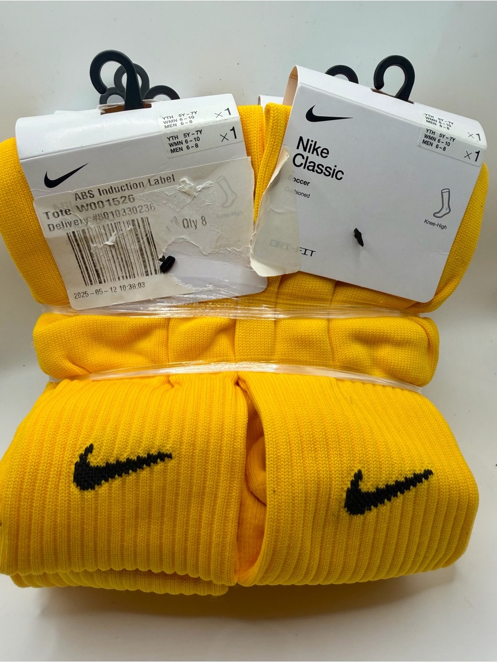 8 pair of Nike Yellow Men's Athletic Socks with Black Swoosh